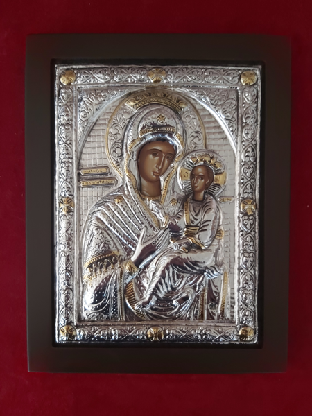 ΠΑΝΑΓΙΑ ΟΔΗΓΗΤΡΙΑ ΜΕ ΦΥΛΛΟ ΑΣΗΜΙΟΥ ΚΑΙ ΧΡΥΣΑΦΙ 24Κ (24.5 Χ 19)